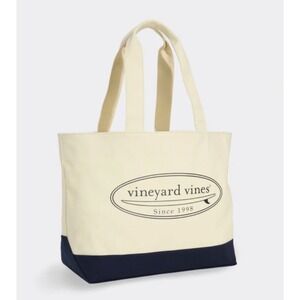 Vineyard Vines Surf Logo Tote Bag Marshmallow Navy Canvas 5A004367-111 NEW‎
